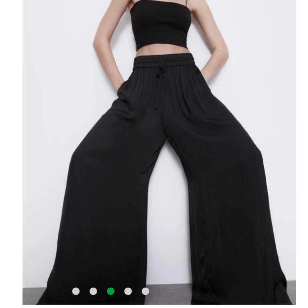 ZARA Black Silky Viscose  hight Waist Wide Leg Pants Sz M